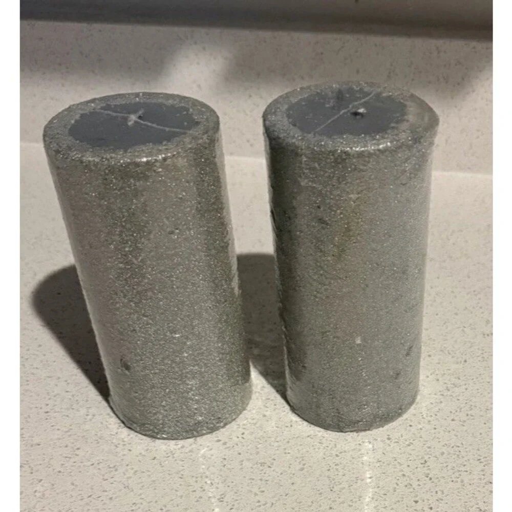 Silver Glittery Candle  4”H 3” W/glitter/Sparkly/Metallic/ LED FREE 2 Pcs
